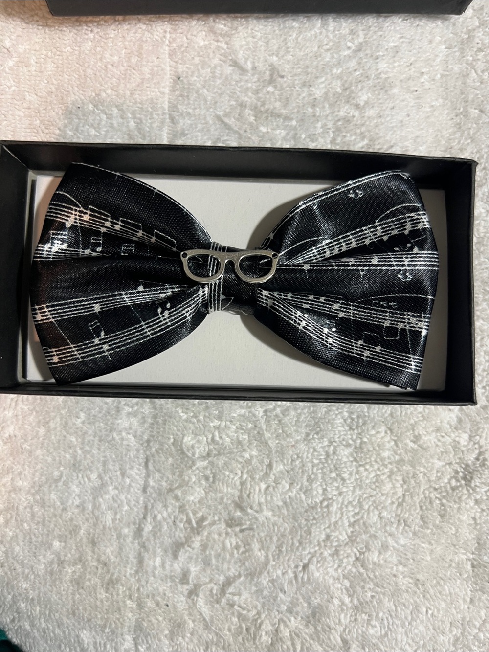 Tytus Bow Tie Sheet Music Print Black  with Silver Glasses Accent (adjustable)